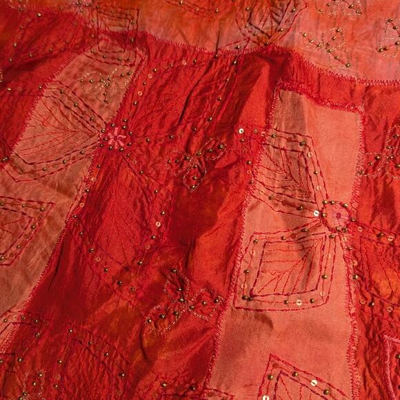 Vtg 1990s Chico's Red Orange 100% Silk Floral Embroidered Button Up Jacket 1 M - Picture 3 of 4